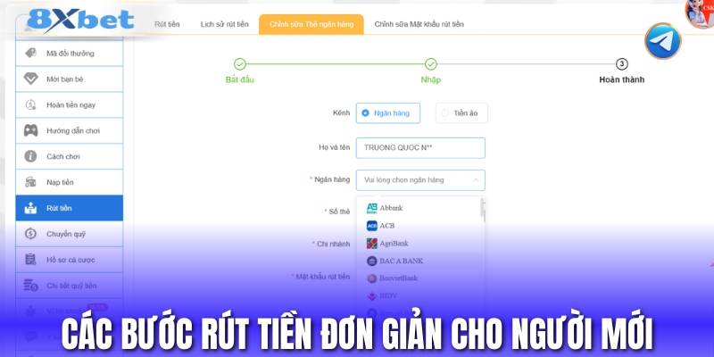 Hướng dẫn 4 bước rút tiền 8XBET nhanh chóng